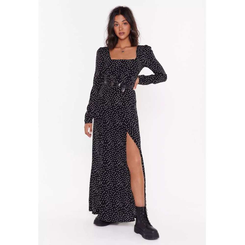 Nasty Gal It's Slit to be Square Polka Dot Maxi Dress NWT Size 2